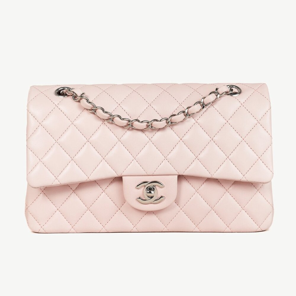 Chanel 18S Light Pink Lambskin Quilted Classic Medium Double Flap